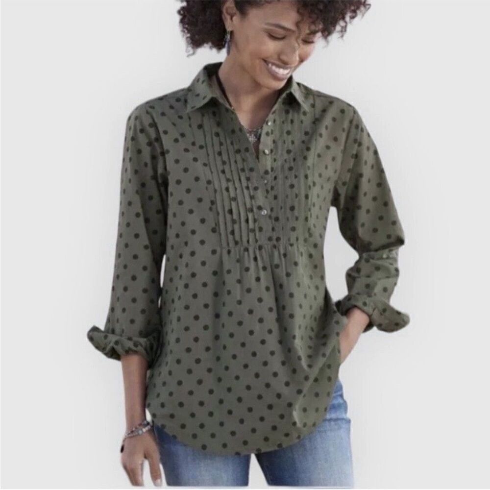 Sundance Untuck Blouse Women's Size XXL Charcoal Gray Polka Dot Pin Tucked Tunic